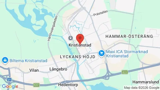 Butikslokaler att hyra i Kristianstad - kort over placeringen