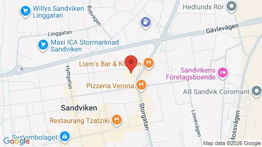 Industrilokaler att hyra i Sandviken - kort over placeringen